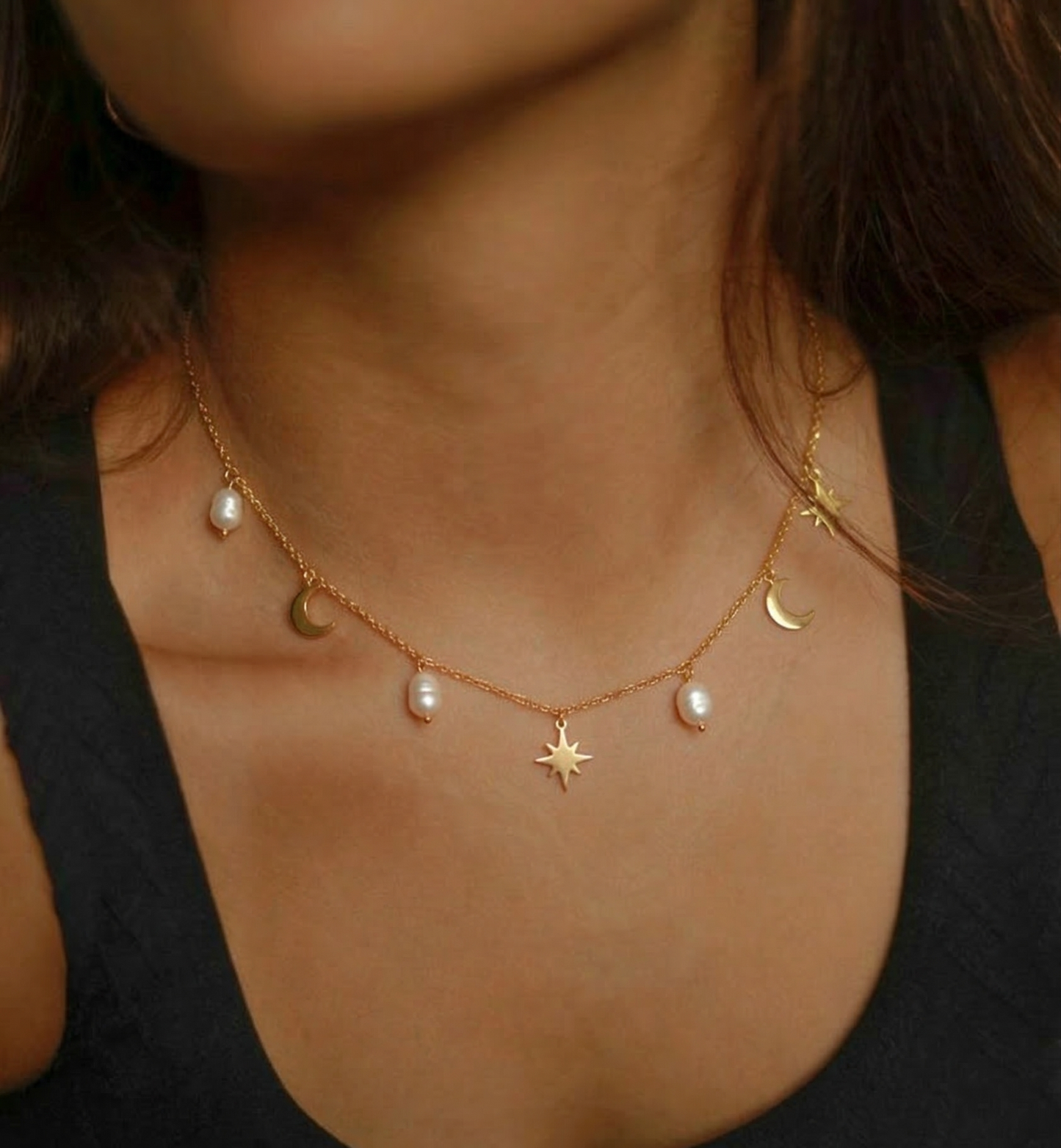 Moon, Star & Pearl Necklace