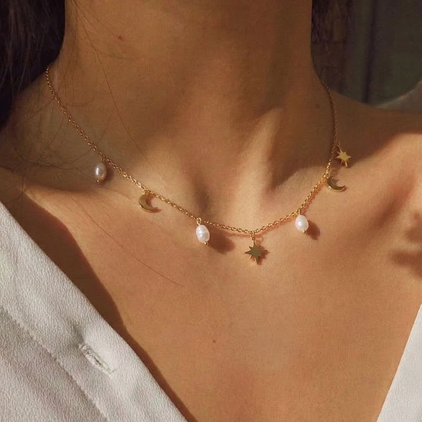 Moon, Star & Pearl Necklace