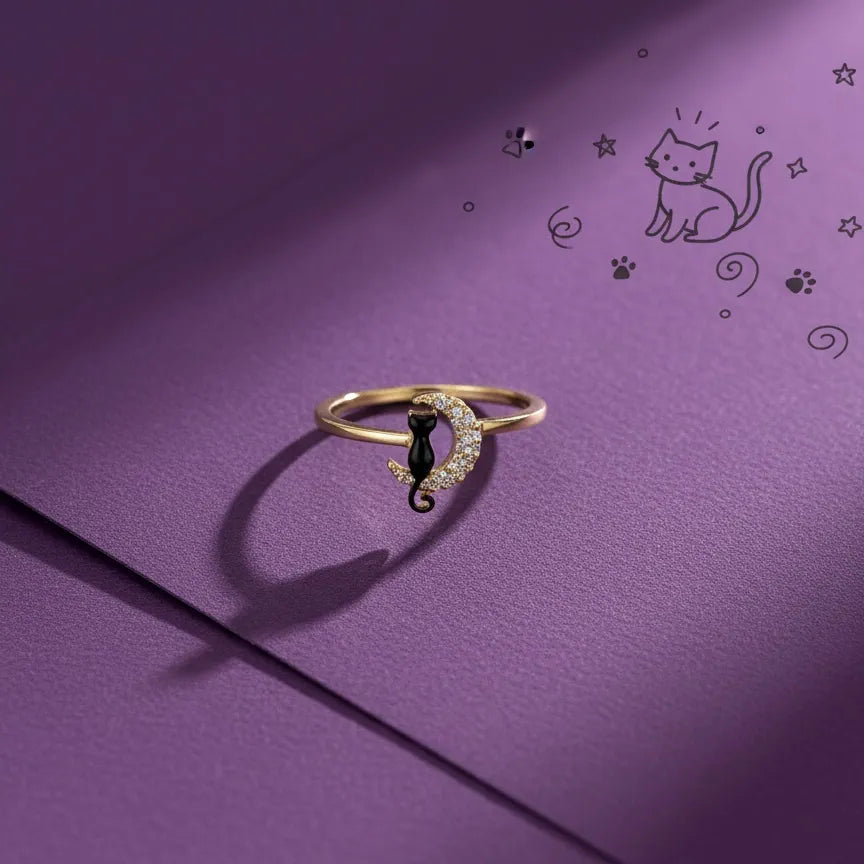 Delicate Moon & Cat Ring